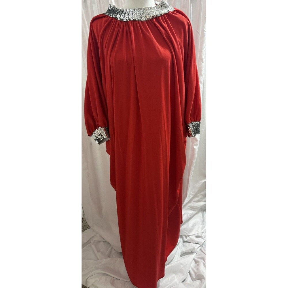Sequin Red Dress Housedress Shift Caftan One Size Formal Christmas Halloween